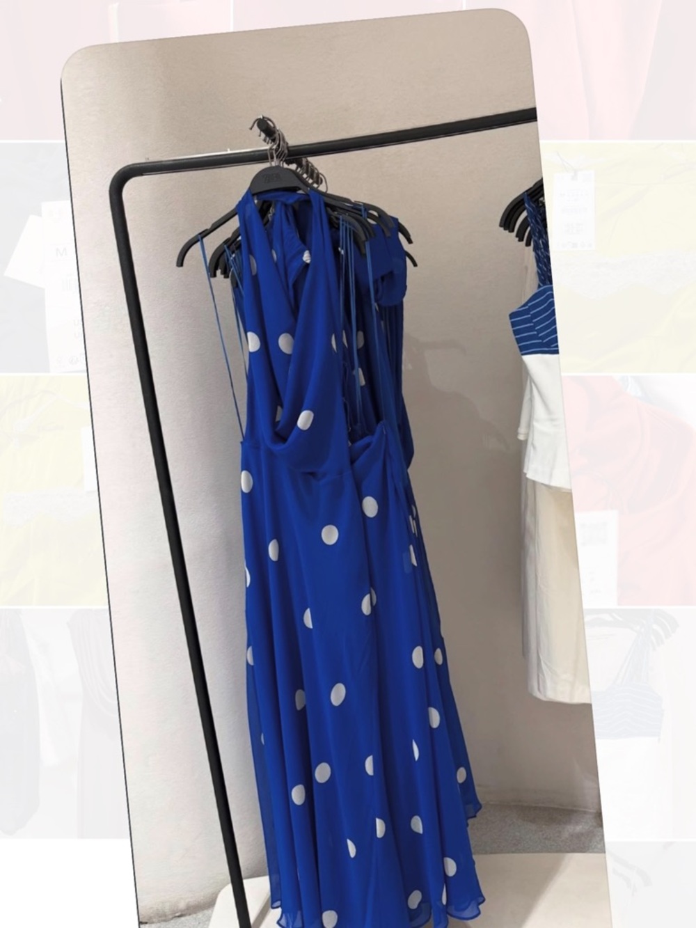 Zara Royal Blue Polka Dot Halter Midi Dress - Picture 3 of 6